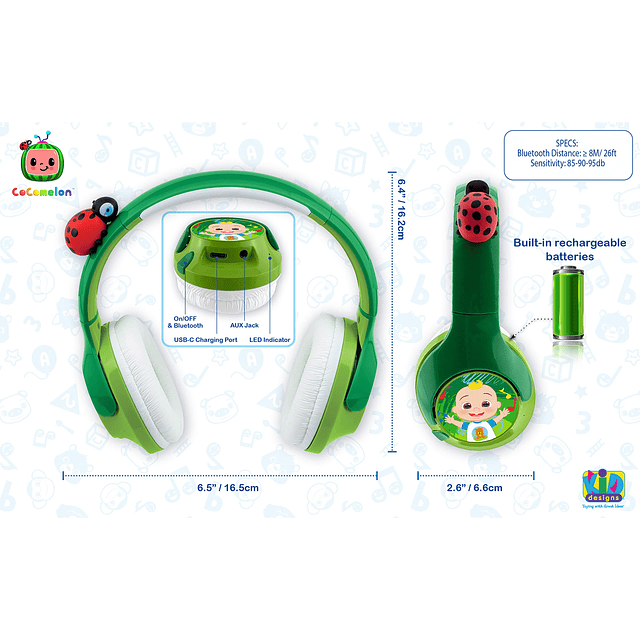 Cocomelon Auriculares Bluetooth para Niños, Auriculares Inal