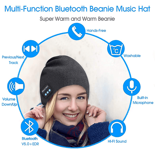 Gorro Bluetooth con auriculares inalámbricos, gorro suave co