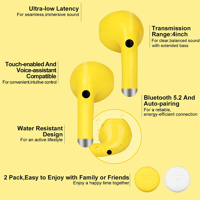 Paquete de 2 auriculares inalámbricos para niños con estuche