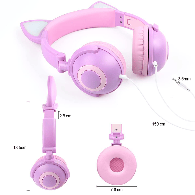 Auriculares para niños, auriculares con orejas de gato con L