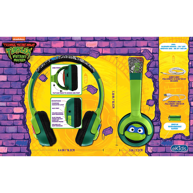 Teenage Mutant Ninja Turtles Auriculares Bluetooth para niño