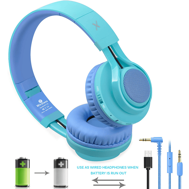 WT-7S Auriculares Bluetooth para niños, Auriculares estéreo