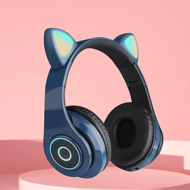 Auriculares inalámbricos para niños, orejas de gato con luz