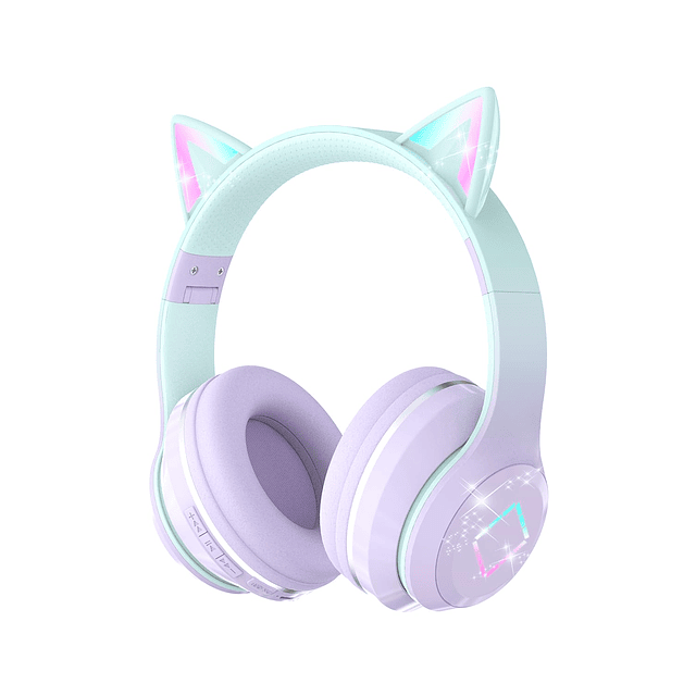 Auriculares Bluetooth para niños, orejas de gato con luz LED