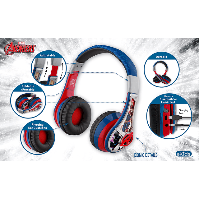 Marvel Avengers - Auriculares Bluetooth para niños, auricula