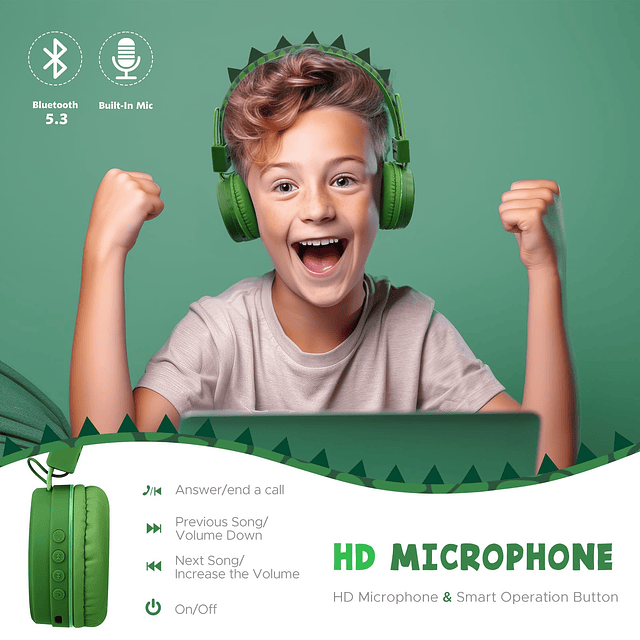 Auriculares Dino para niños y niños para la escuela, auricul