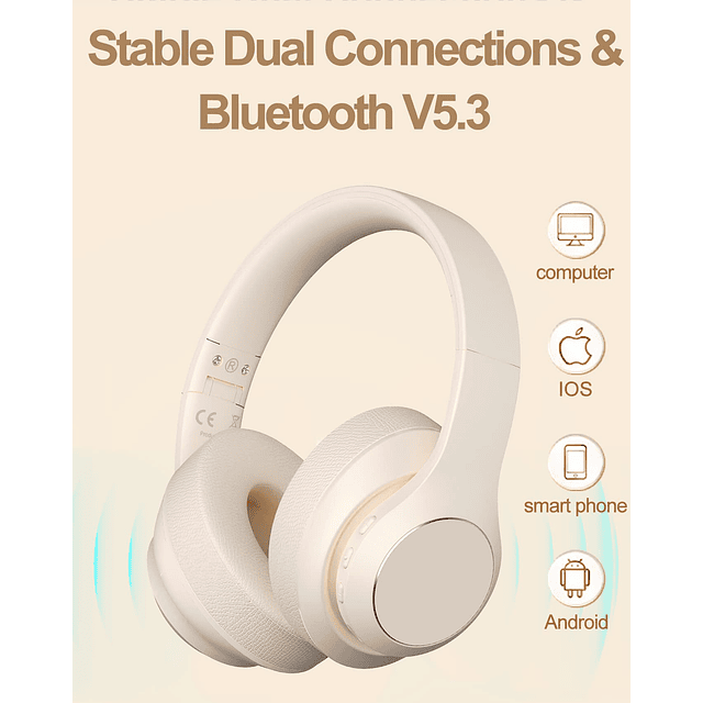 Auriculares inalámbricos Bluetooth sobre la oreja, 40 horas