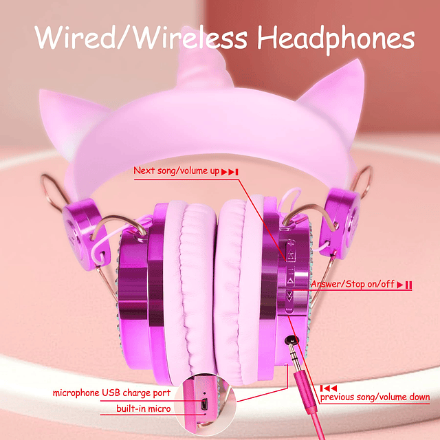 Unicornio Auriculares Bluetooth para Niñas, Auriculares Inal