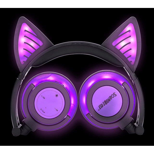 Auriculares Bluetooth con Orejas de Gato y Luces moradas Bri