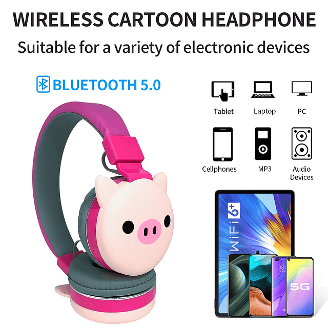 Auriculares Bluetooth para niños Auriculares de dibujos anim