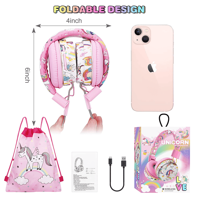 Auriculares Unicornio para Niñas y Niños para la Escuela, Au