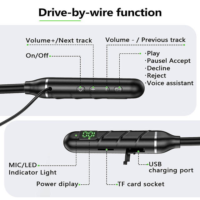 Auriculares Bluetooth con banda para el cuello y oreja abier