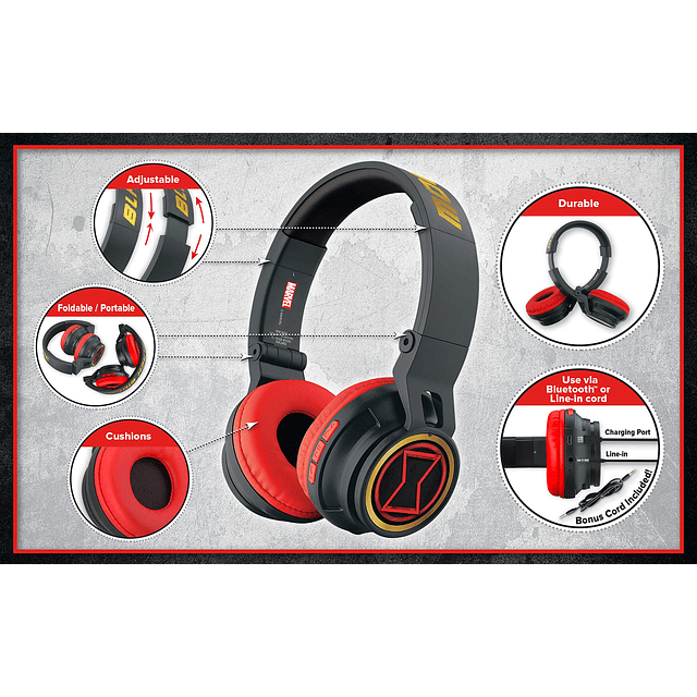 Black Widow - Auriculares Bluetooth para niños, auriculares