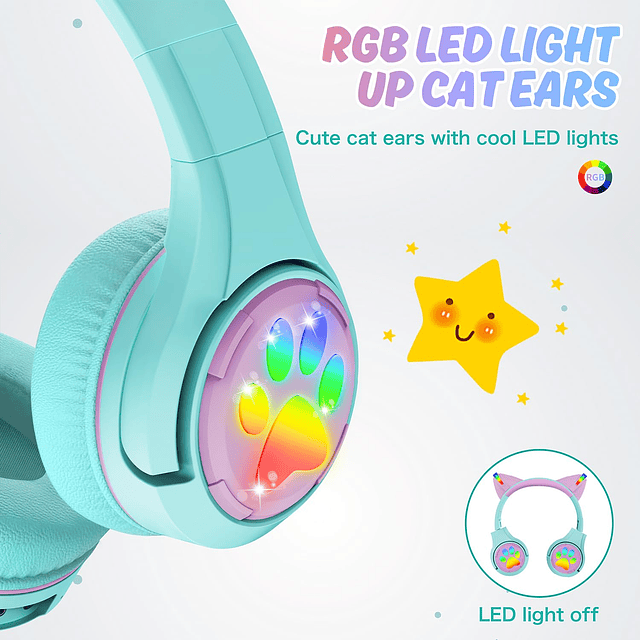 CF9 Cat Ear Auriculares Bluetooth para niños con luz LED, lí