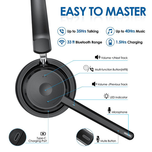 Auriculares Bluetooth versión mejorada 2024, auriculares ina