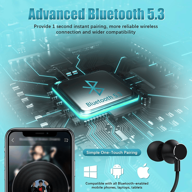 Auriculares Bluetooth con banda para el cuello, 200H de tiem