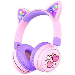 Auriculares Bluetooth para niños, Oreja de Gato iluminada, V