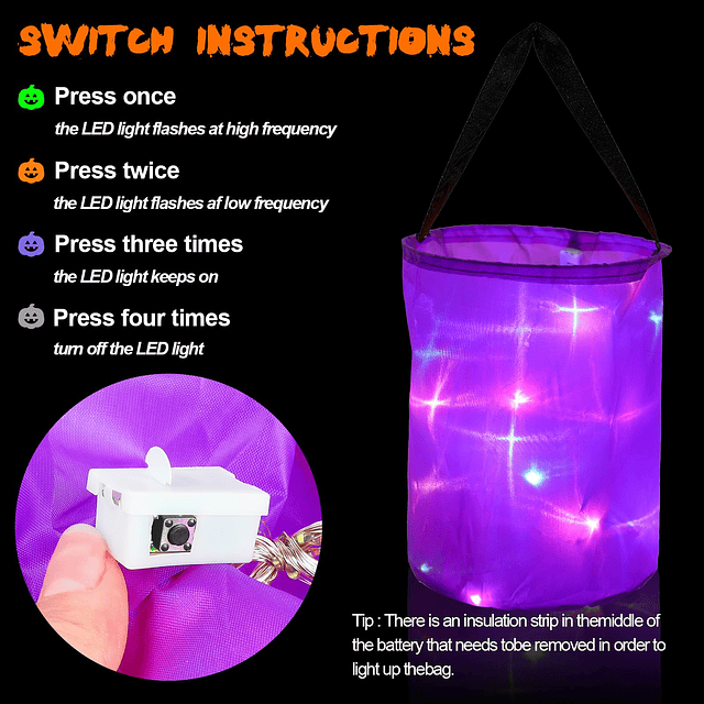 3 Piezas Bolsas de Dulces de Halloween con Luz LED para Niño