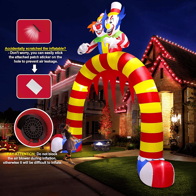 Inflable de arco de Halloween de 10 pies con luz LED, arco d