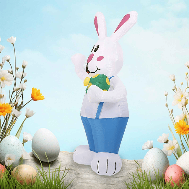 Conejito inflable de Pascua de 6 pies con decoraciones al ai