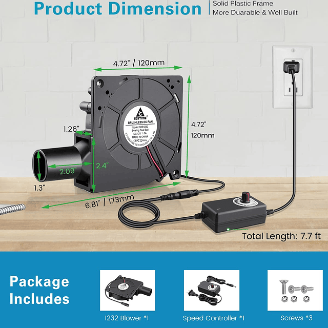 Ventilador de 4.724 in, 12 V con controlador de velocidad de