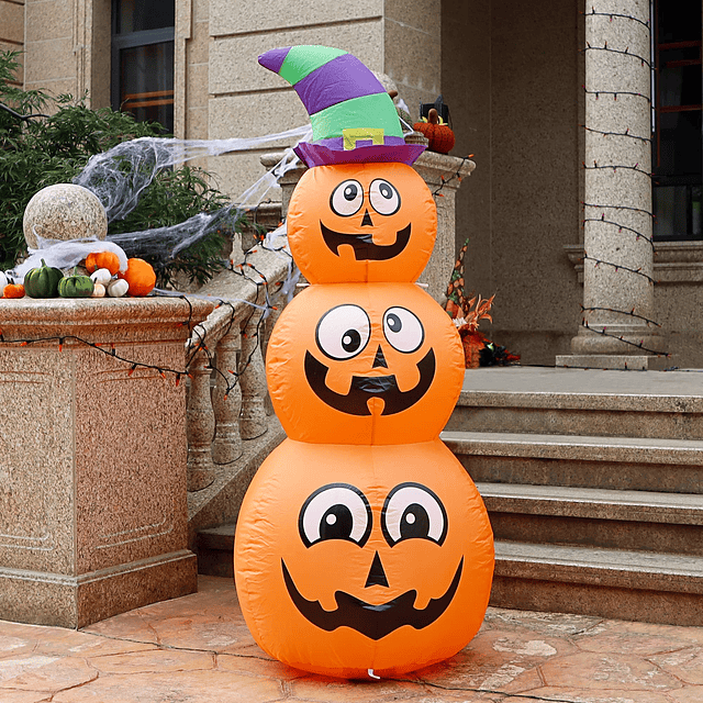 Calabazas apiladas Inflable de Halloween con sombrero de bru