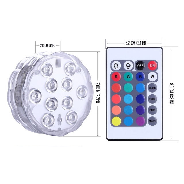 Luces LED sumergibles con control remoto, funciona con pilas