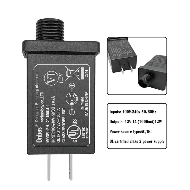 Fuente de alimentación de 12 V 1 A clase 2, adaptador inflab