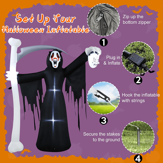 Inflable gigantes de Halloween de 9 pies, Grim Reaper con gu