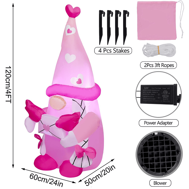 Gnomo rosa inflable de San Valentín, gnomos suecos iluminado