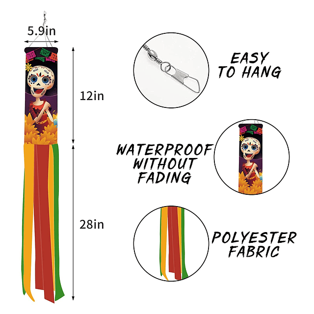 Bandera de calavera de azúcar del Día de los Muertos de Hall