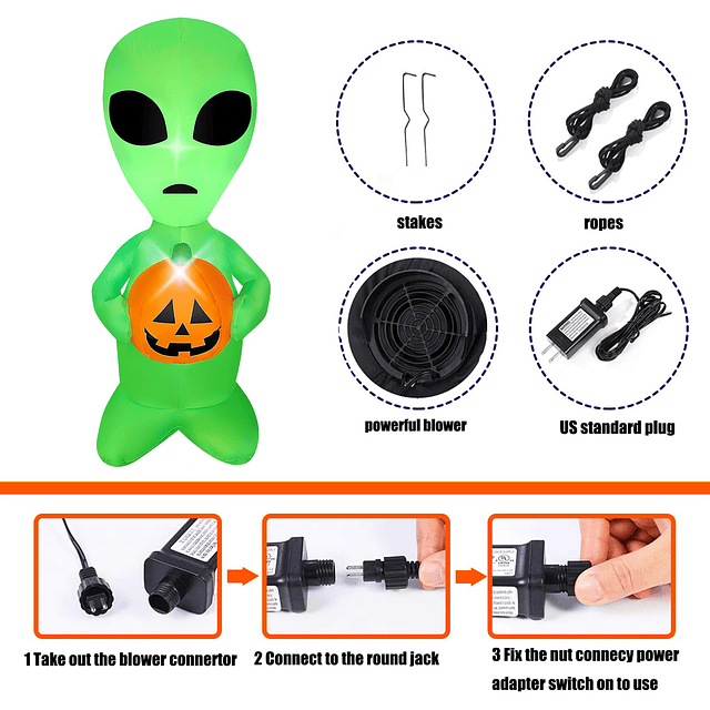 Alienígena inflable de Halloween de 4 pies con decoraciones