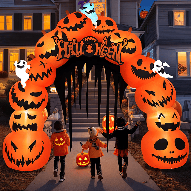 Arco de calabaza inflable de Halloween de 10 pies con LED in