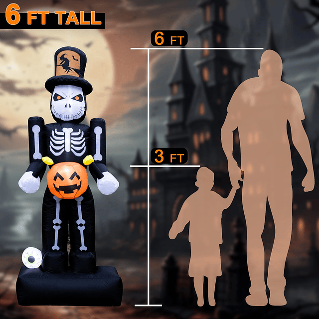 Inflable de Halloween de 5.9 ft, diseño de calavera de casca