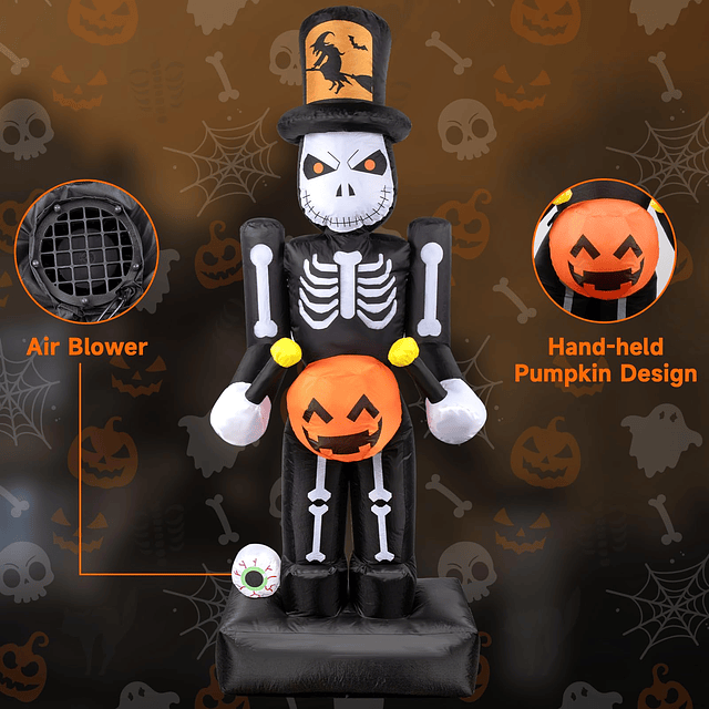 Inflable de Halloween de 5.9 ft, diseño de calavera de casca