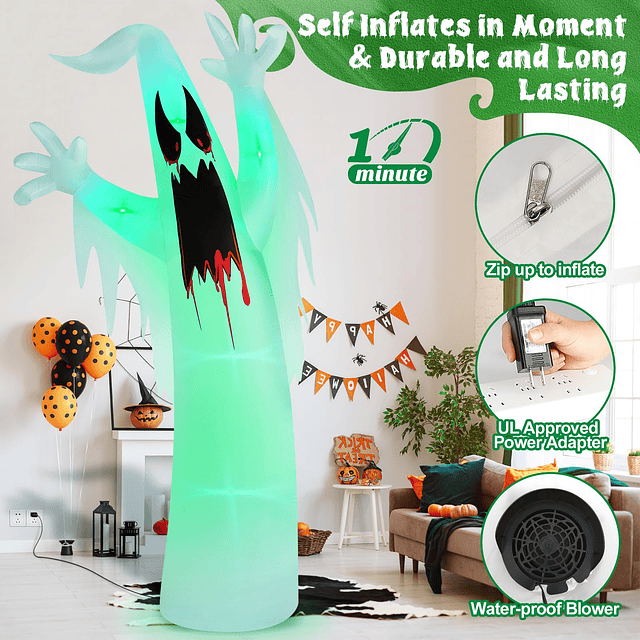 Inflable de Halloween de 8 pies fantasma incorporado 6 color