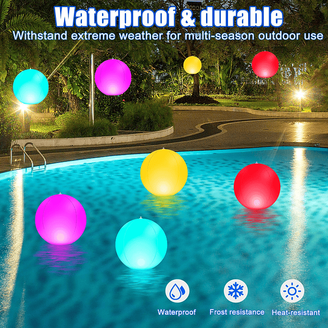 4 piezas de luces flotantes solares para piscina grande, 16