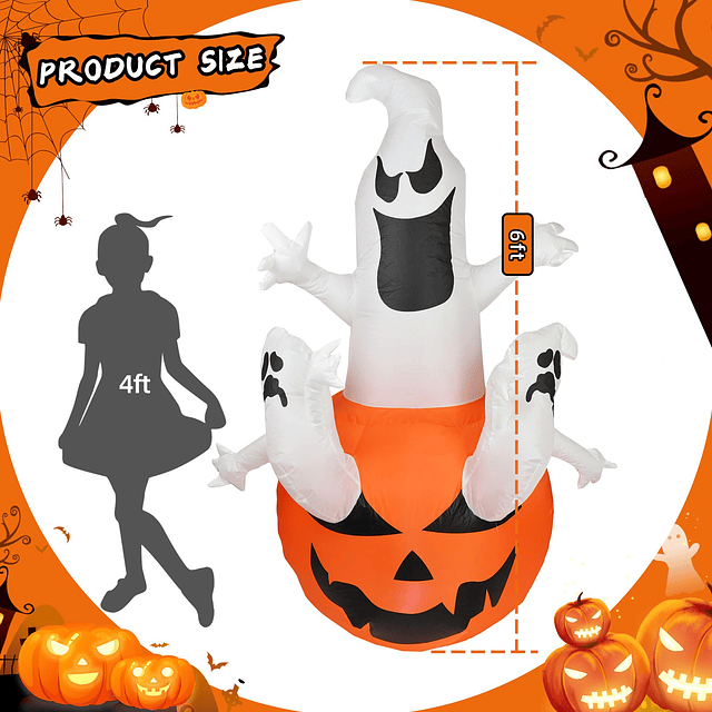 Dearsun Calabaza inflable de Halloween de 6 pies con fantasm