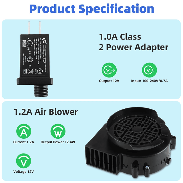 Soplador de aire para Inflable, 12 V 1,2 A, repuesto de vent