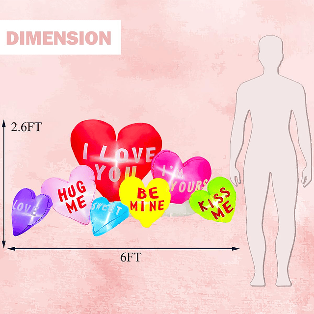 6 pies Día de San Valentín inflable lindos corazones diverti