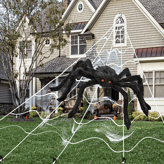 Decoraciones de Halloween al aire libre, telaraña gigante de