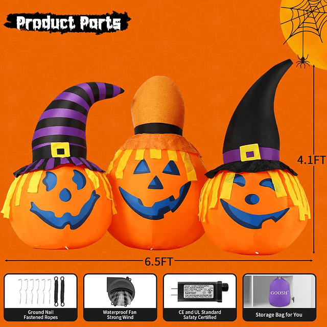 Combo de calabaza inflable para exteriores de Halloween de 6