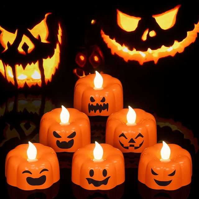 Velas sin llama de calabaza de Halloween con temporizador de