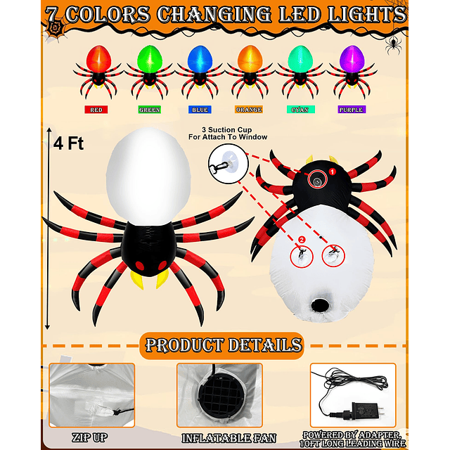 [6 cambios de color] Decoración inflable de Halloween de 4 p