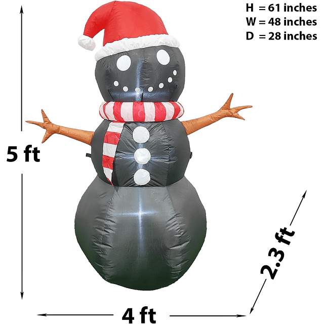 Decoraciones navideñas Muñeco de nieve inflable negro de 5 p