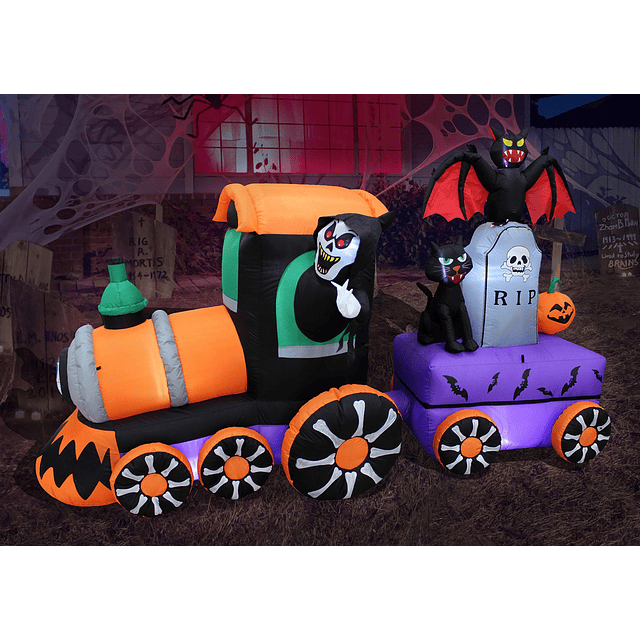 Tren inflable de Halloween iluminado de 8 pies de largo con