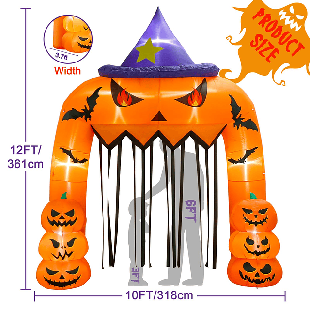 Arco inflable de Halloween de 12 pies de alto, arco gigante