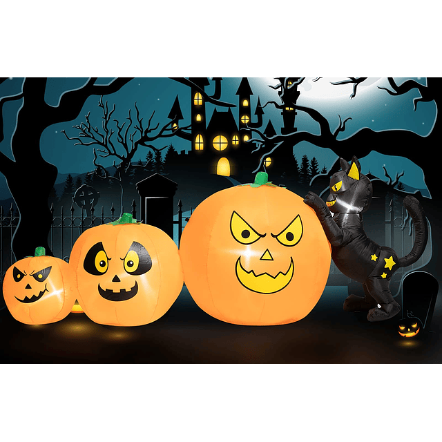 Inflable de Halloween Gato negro de 7.8 pies de largo empuja