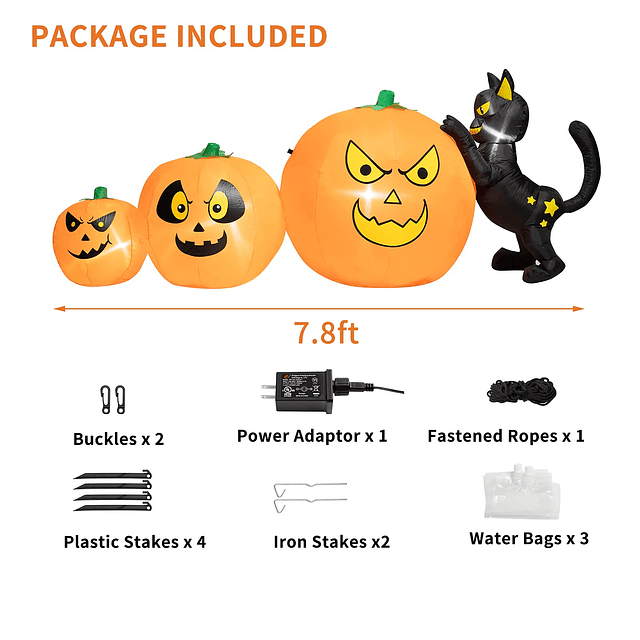 Inflable de Halloween Gato negro de 7.8 pies de largo empuja