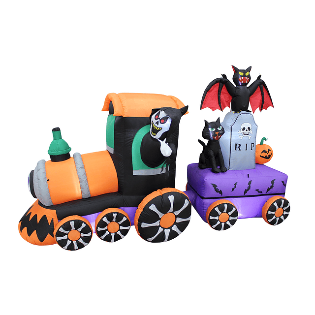 Tren inflable de Halloween iluminado de 8 pies de largo con